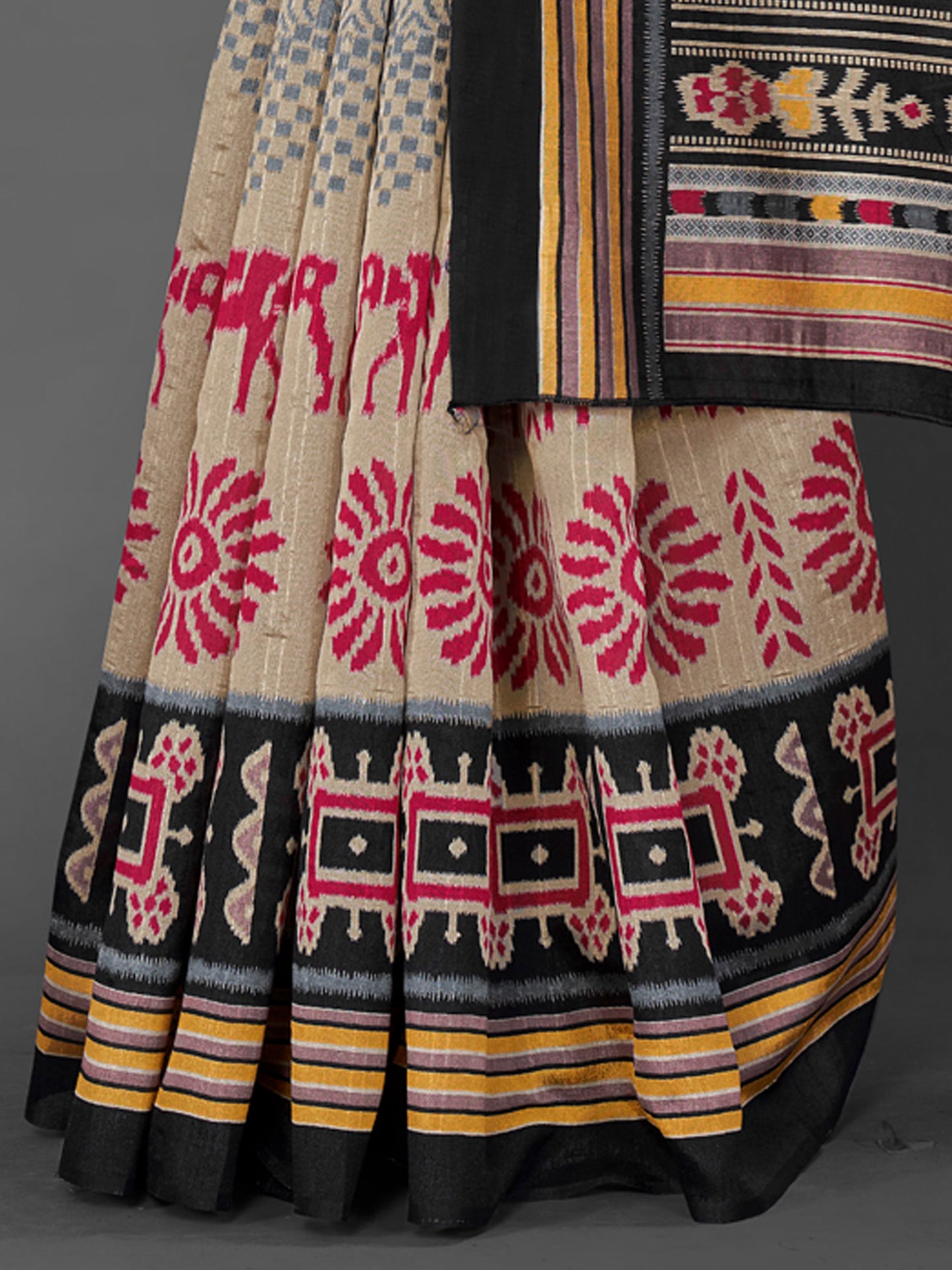 Women's Bhagalpuri Silk Beige Printed Designer Saree With Blouse Piece