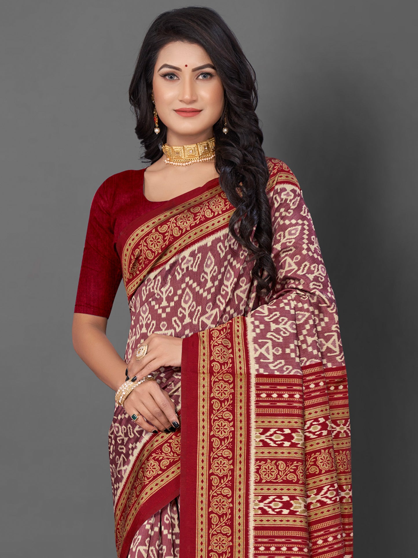 Women's Bhagalpuri Silk Mauve Printed Designer Saree With Blouse Piece