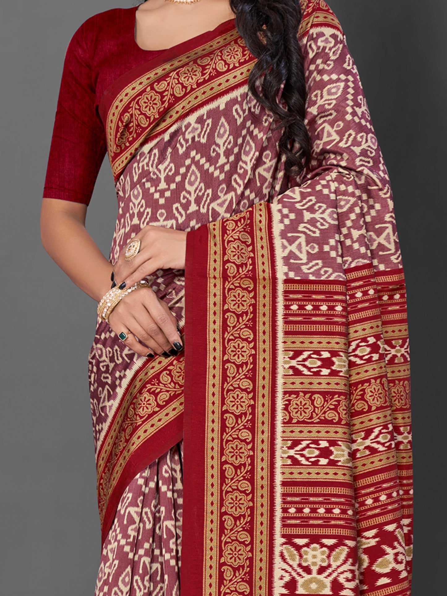 Women's Bhagalpuri Silk Mauve Printed Designer Saree With Blouse Piece
