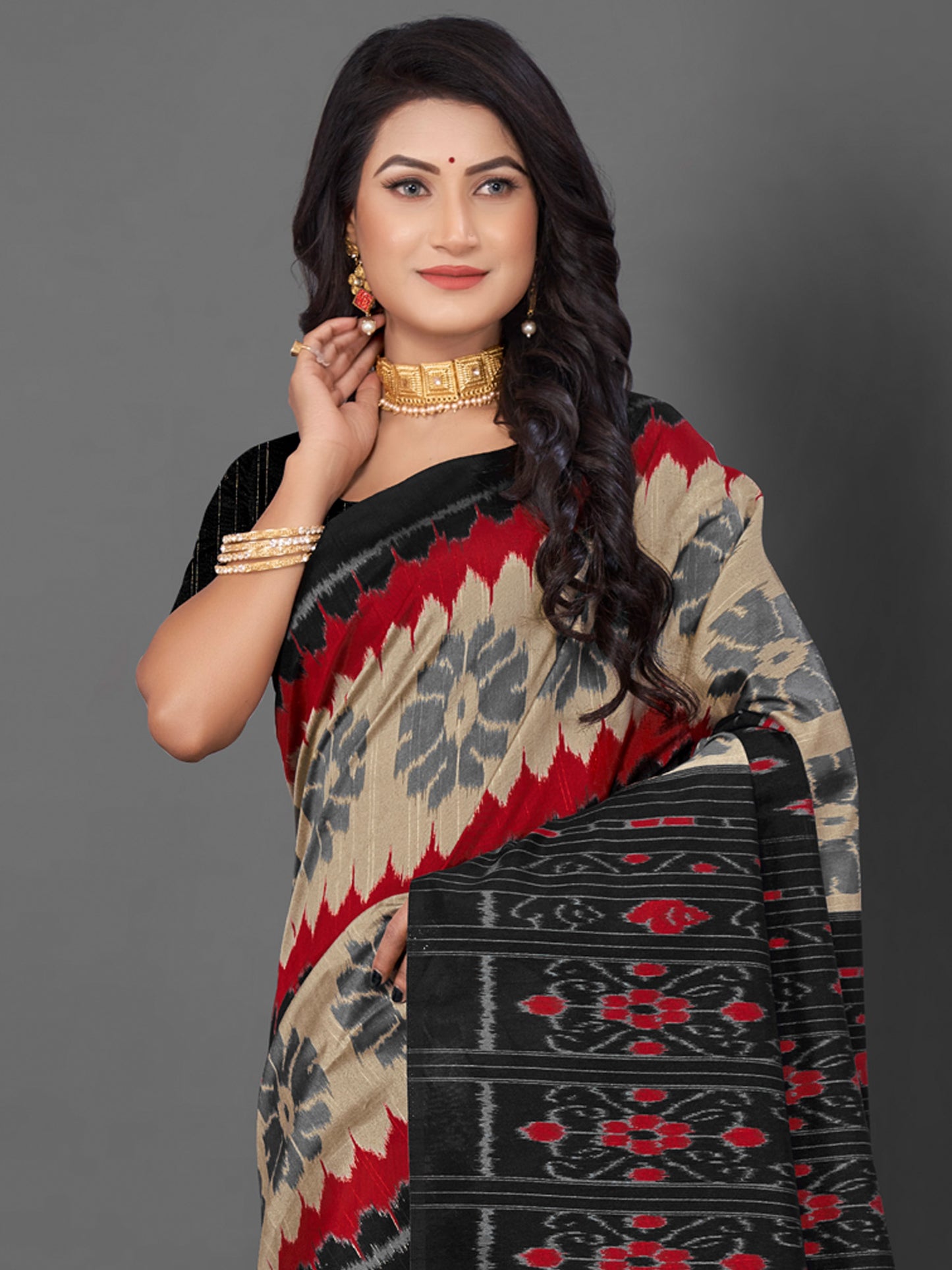 Women's Bhagalpuri Silk Beige Printed Designer Saree With Blouse Piece