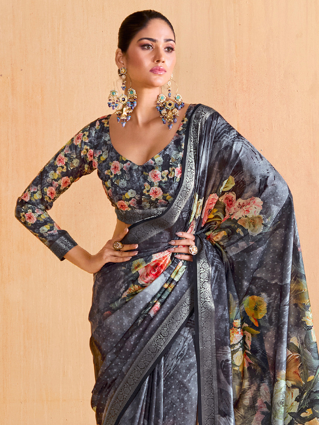 Women's Tussar Silk Grey Woven Design Designer Saree With Blouse Piece
