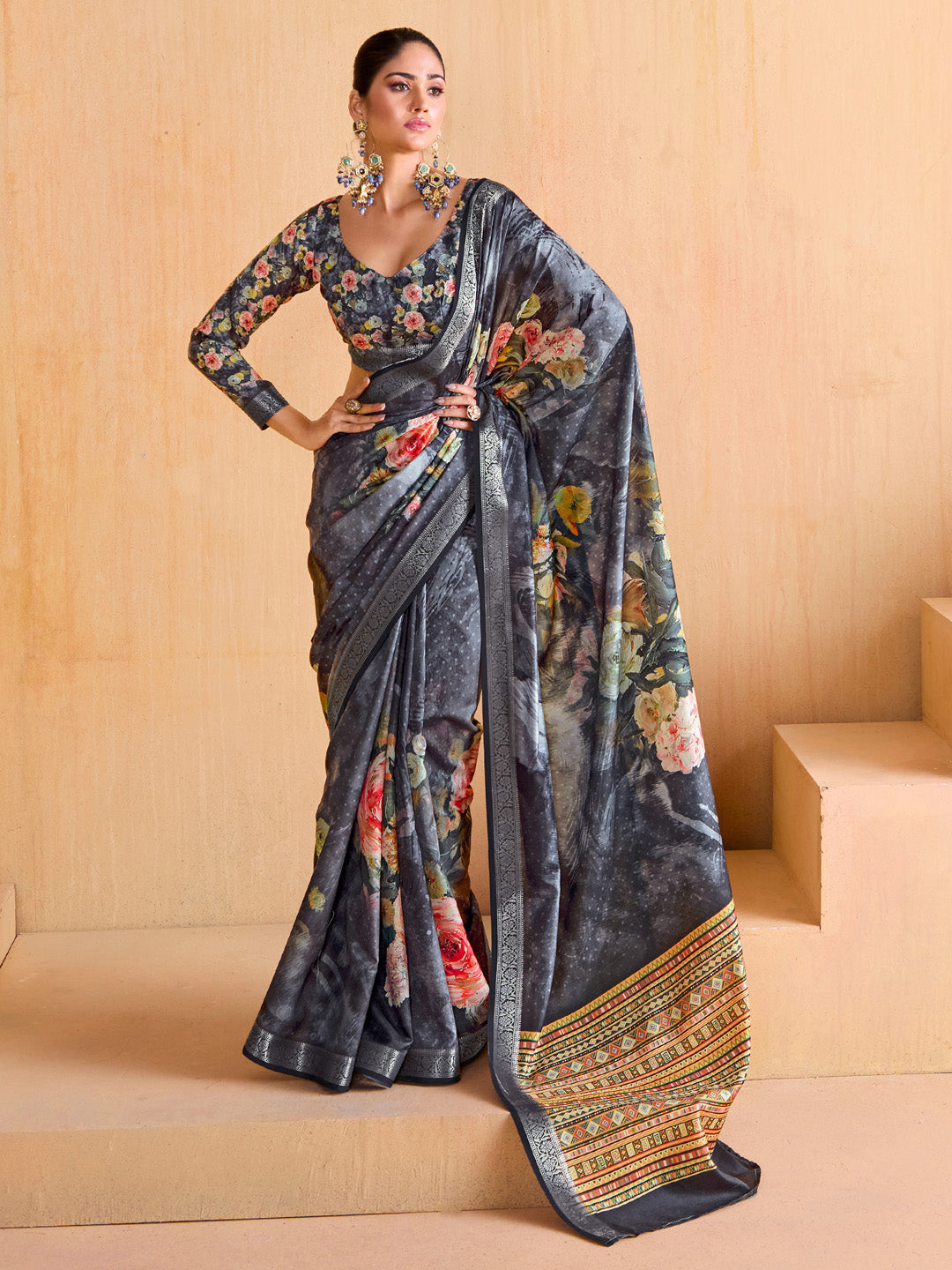 Women's Tussar Silk Grey Woven Design Designer Saree With Blouse Piece