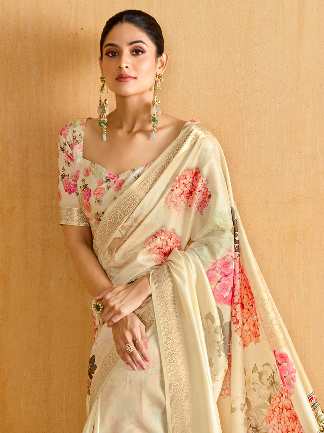 Women's Tussar Silk Cream Woven Design Designer Saree With Blouse Piece