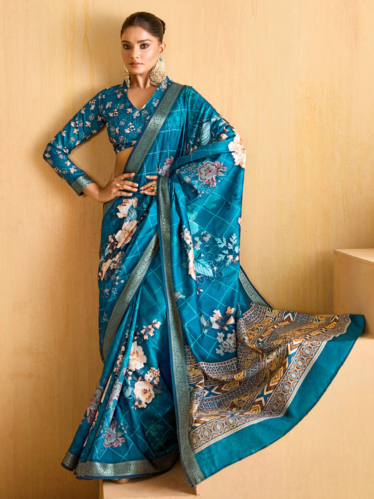 Women's Tussar Silk Blue Woven Design Designer Saree With Blouse Piece