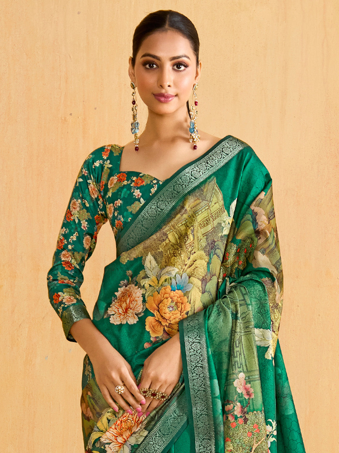 Women's Tussar Silk Teal green Woven Design Designer Saree With Blouse Piece
