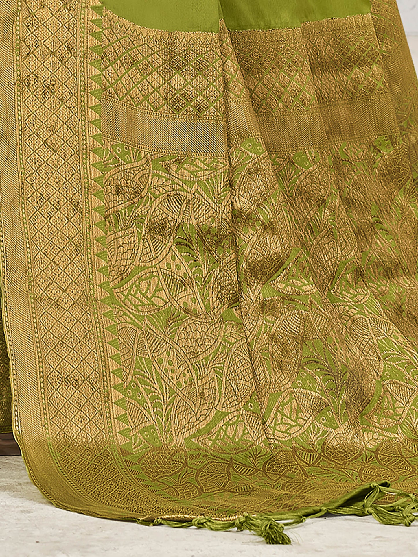 Women's Silk Blend Olive Woven Design Designer Saree With Blouse Piece