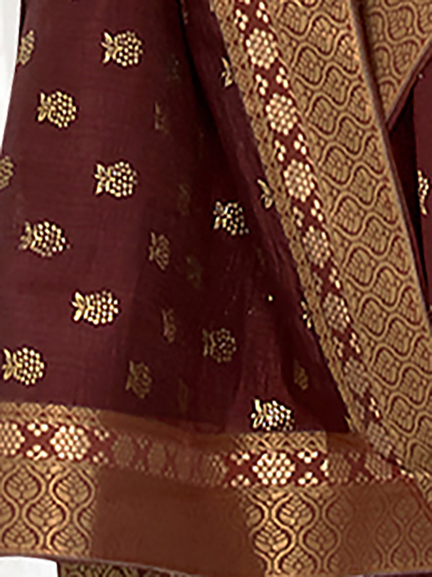 Women's Vichitra Silk Burgundy Embellished Designer Saree With Blouse Piece