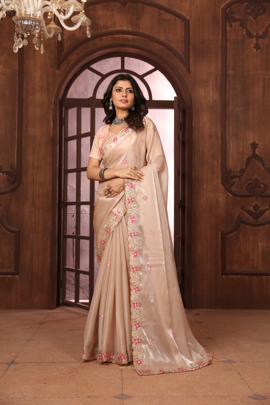 Dhiyona GR Women's Sundri Beige Jimmi Choo Embroidered Saree