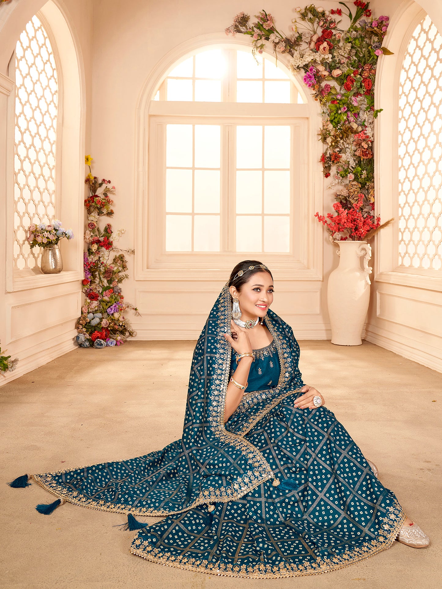 Women's Vichitra Silk Blue Embellished Designer Saree With Blouse Piece