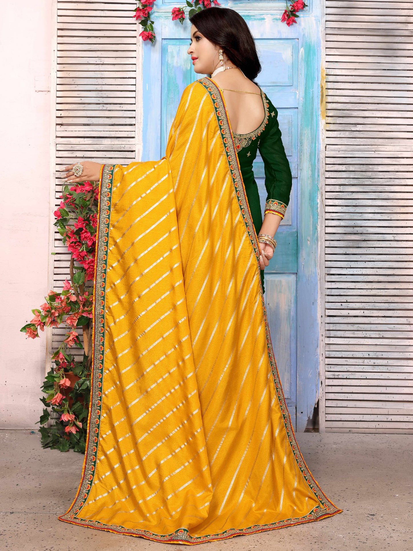 Women's Dola Silk Yellow Embellished Designer Saree With Blouse Piece
