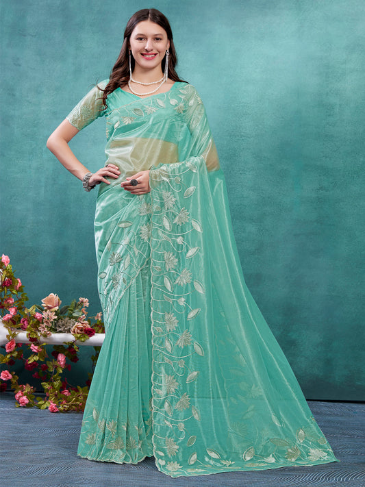 Women's Pure Chiffon Pink Embellished Designer Saree With Blouse Piece