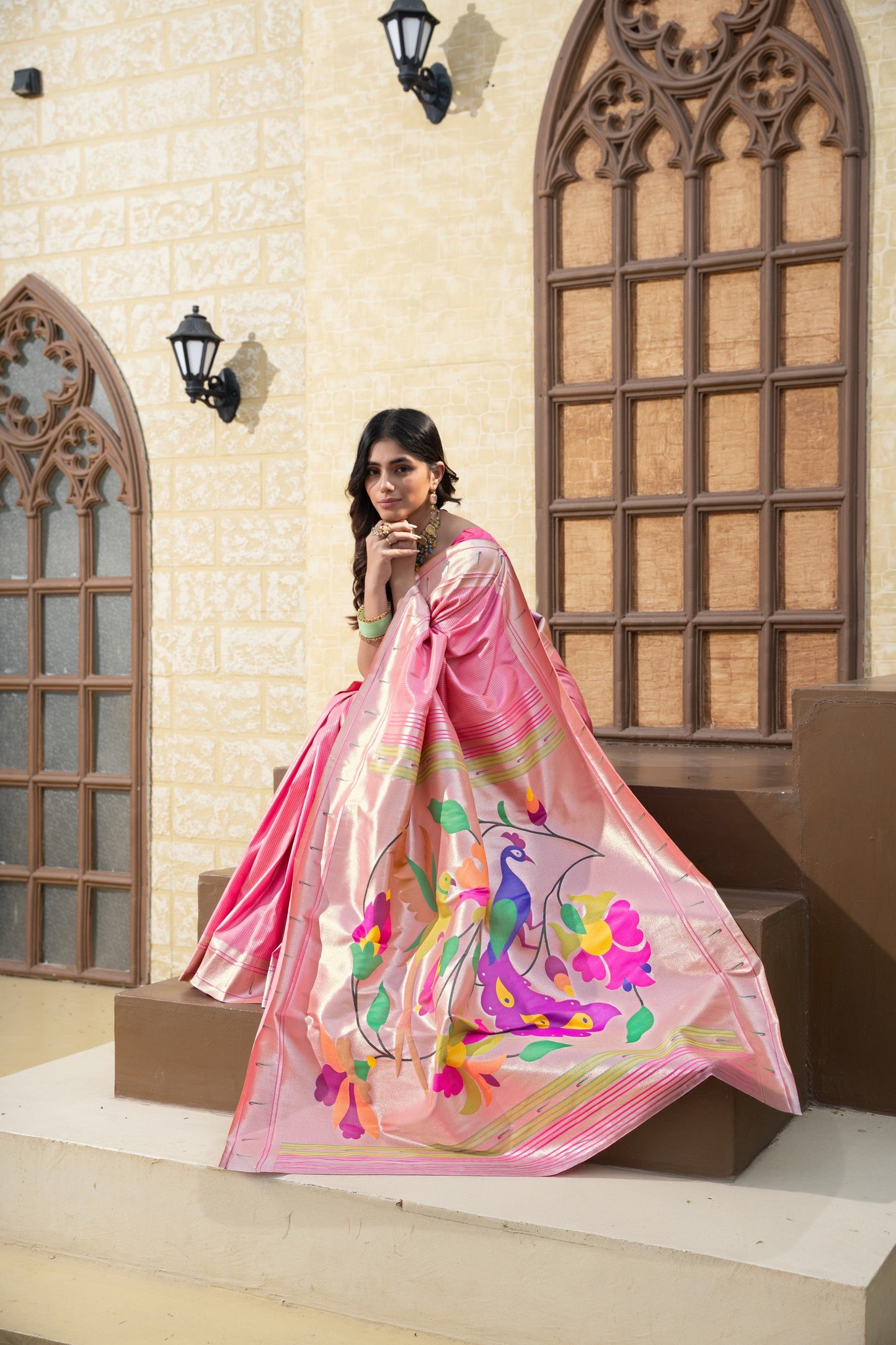 Dhiyona GR Women's Antara Pink Paithani Soft Blended Silk Saree