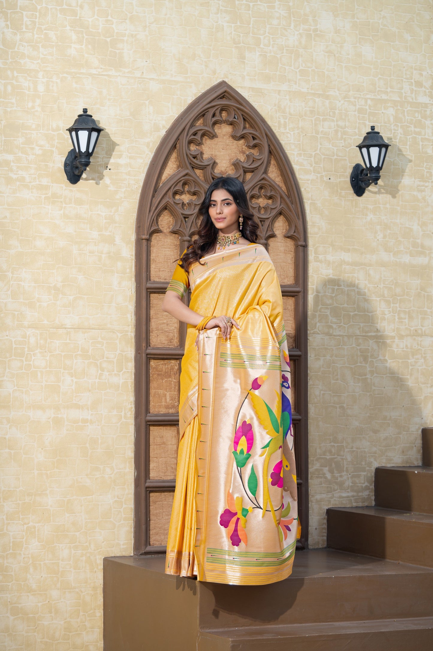 Dhiyona GR Women's Antara Yellow Paithani Soft Blended Silk Saree