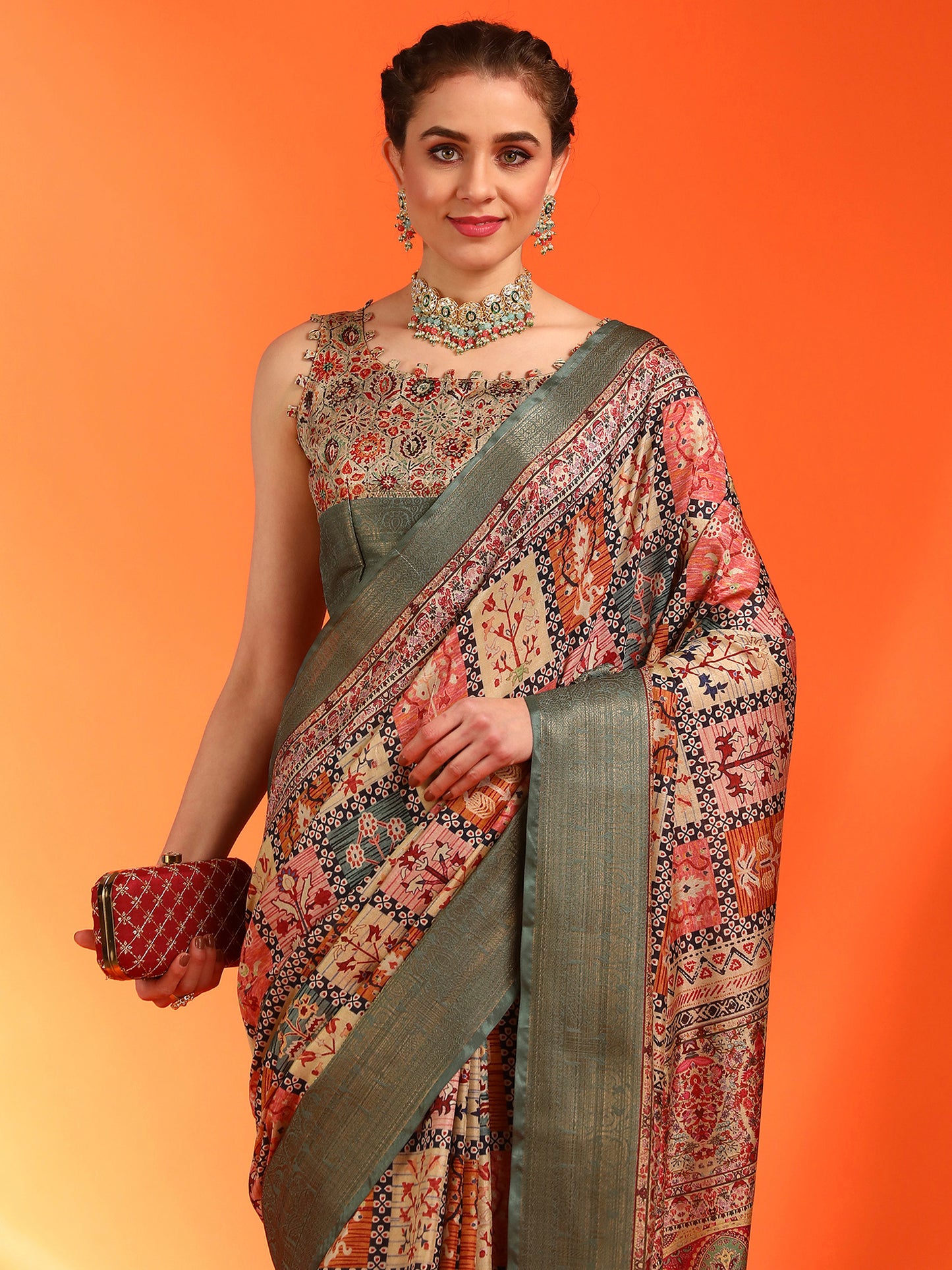 Women's Dola Silk Multicolored Printed Designer Saree With Blouse Piece