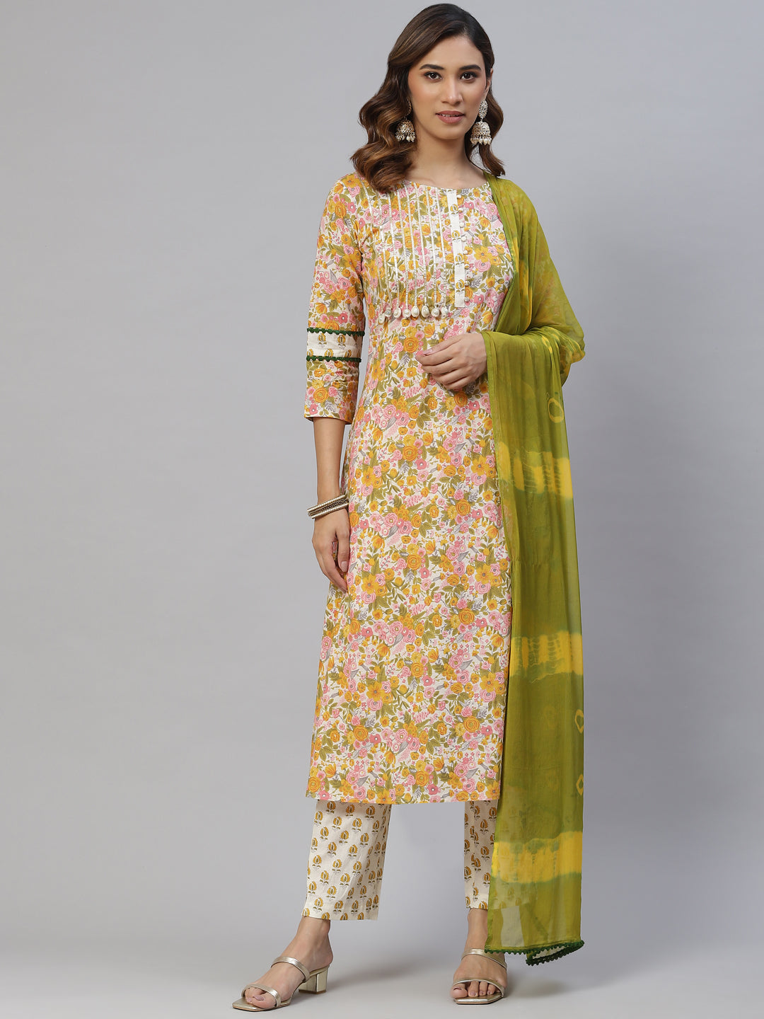 Dhiyona RV Women's Jaipuri Straight Side Slit Kurta Set With Dupatta