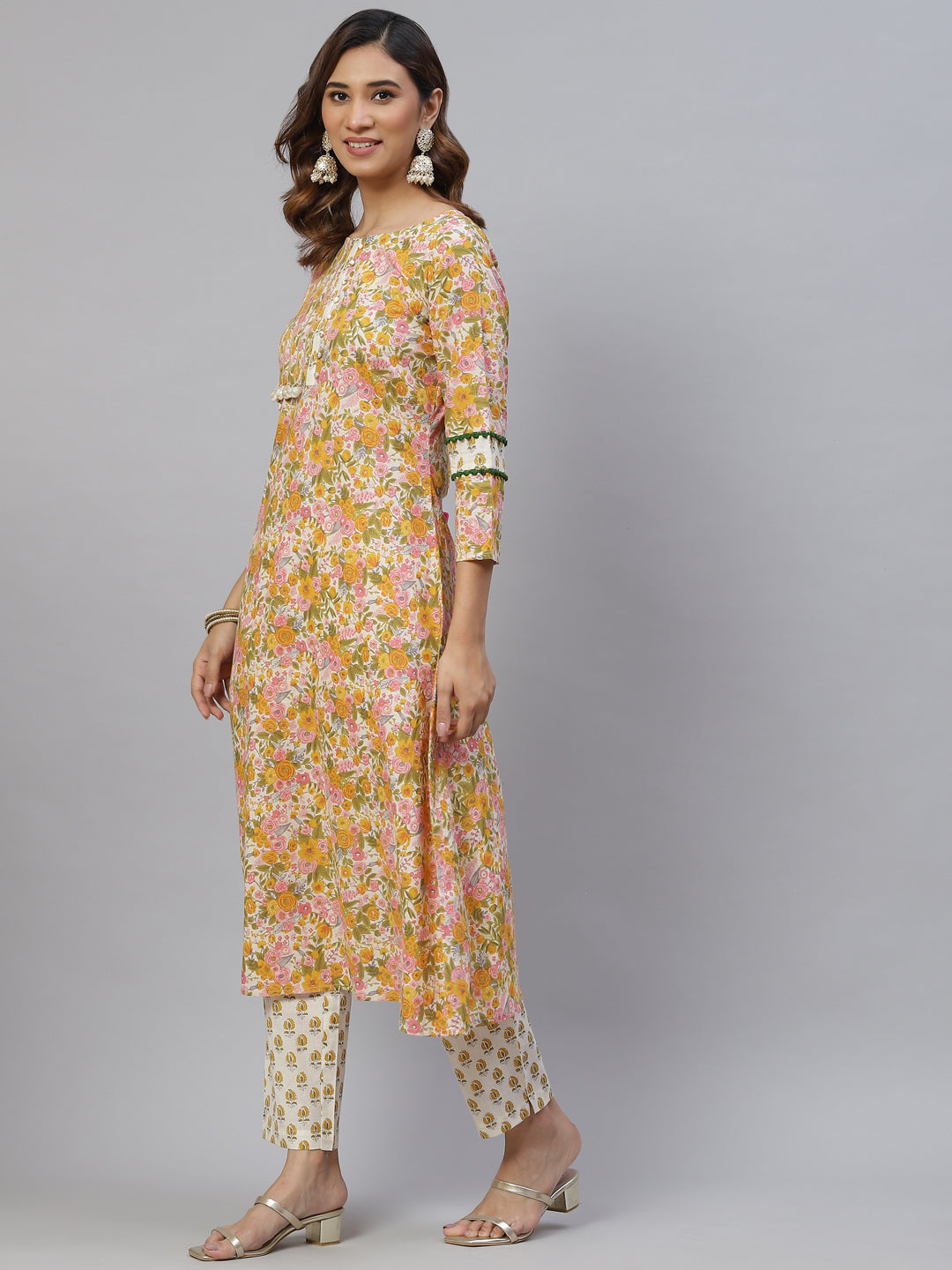 Dhiyona RV Women's Jaipuri Straight Side Slit Kurta Set With Dupatta