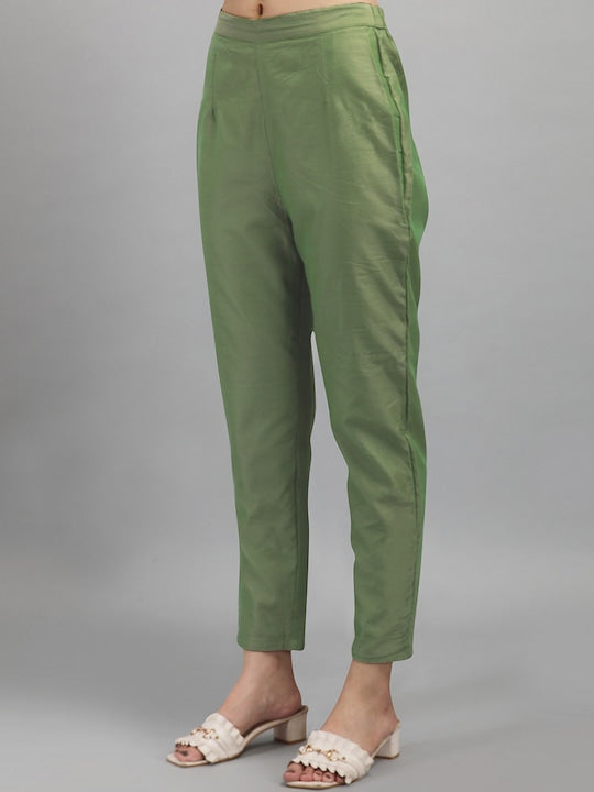 Dhiyona RV Women's Chanderi Printed Top With Staright Chanderi Silk Pant