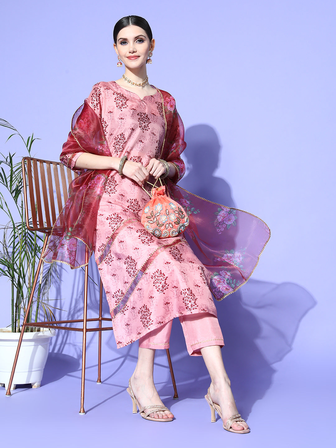 Dhiyona RV Women's Silk Chiffon Printed Kurta Set With Dupatta
