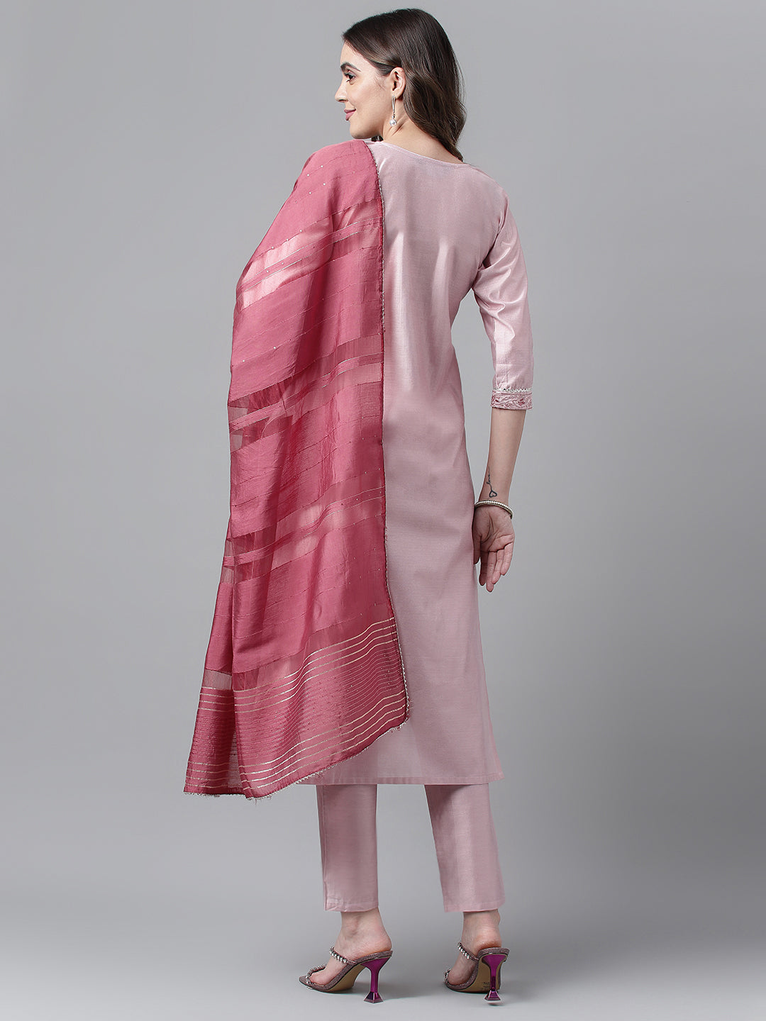 Dhiyona RV Women's Art Silk Fabric Embroidered Kurta Set With Dupatta