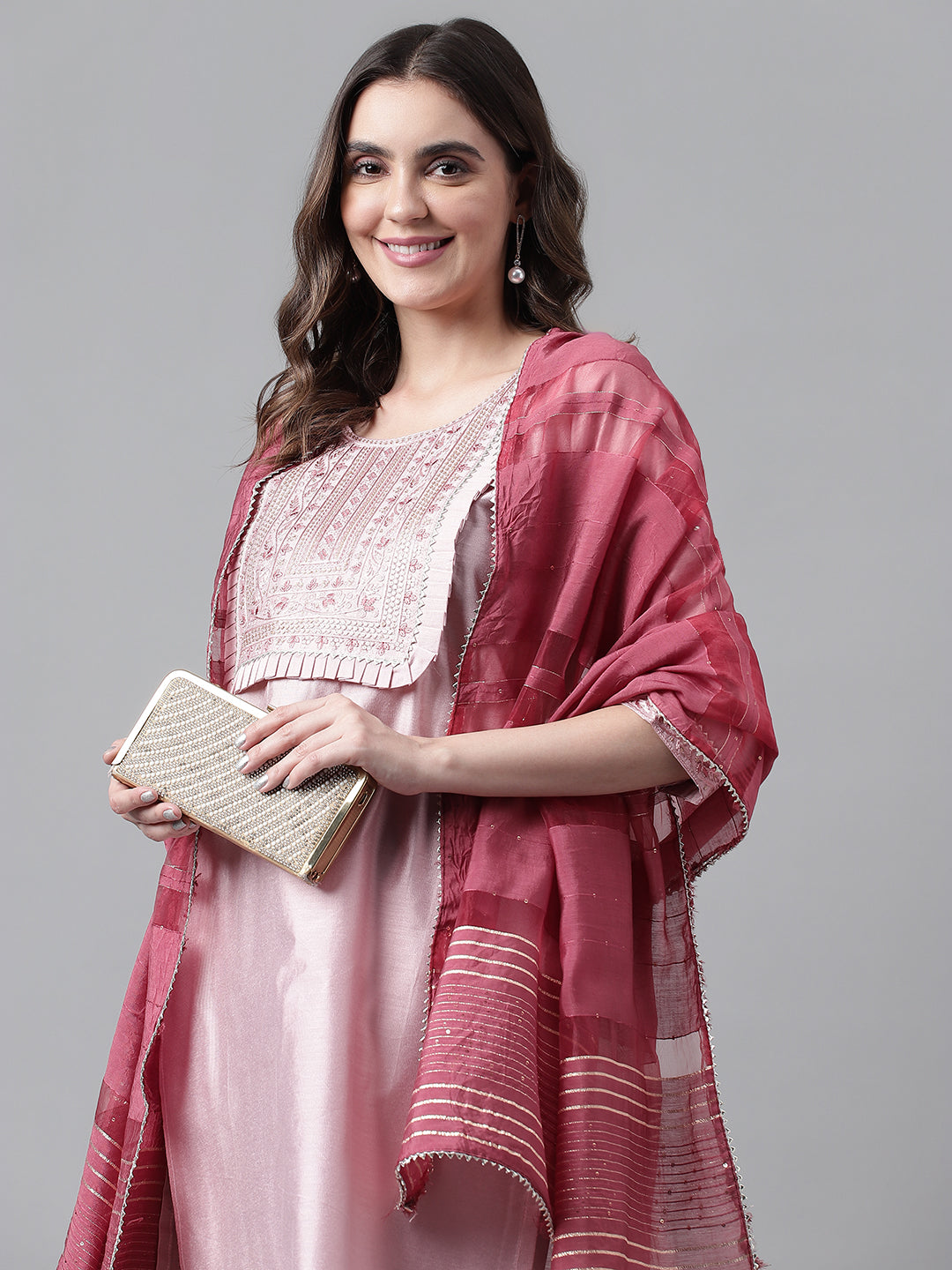 Dhiyona RV Women's Art Silk Fabric Embroidered Kurta Set With Dupatta
