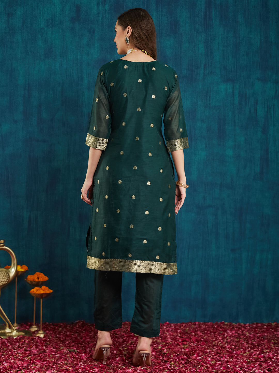 Dhiyona RV Women's jacquard Fabric jacquard Print Kurta Set With Dupatta