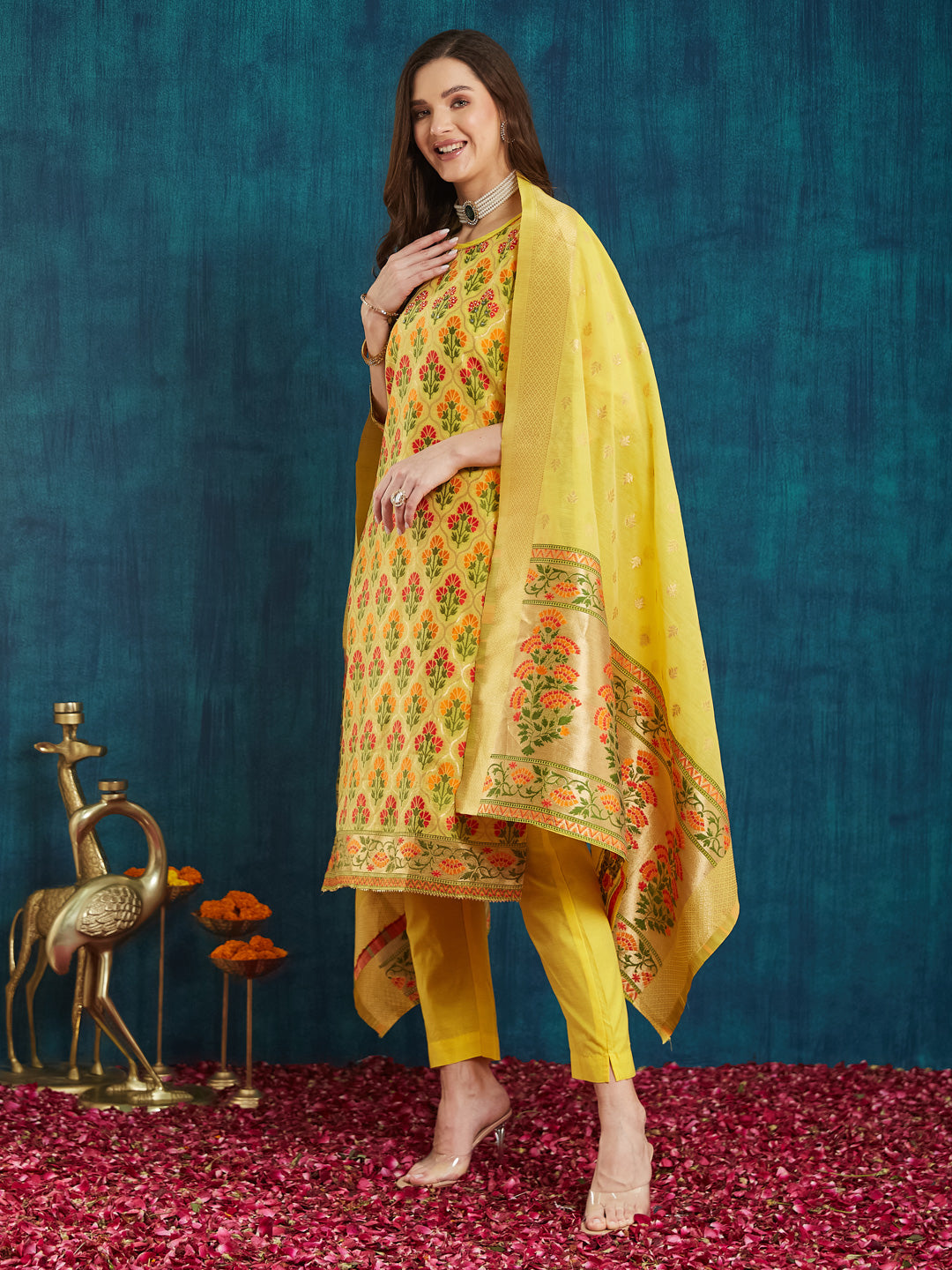 Dhiyona RV Women's jacquard Fabric jacquard Print Kurta Set With Dupatta