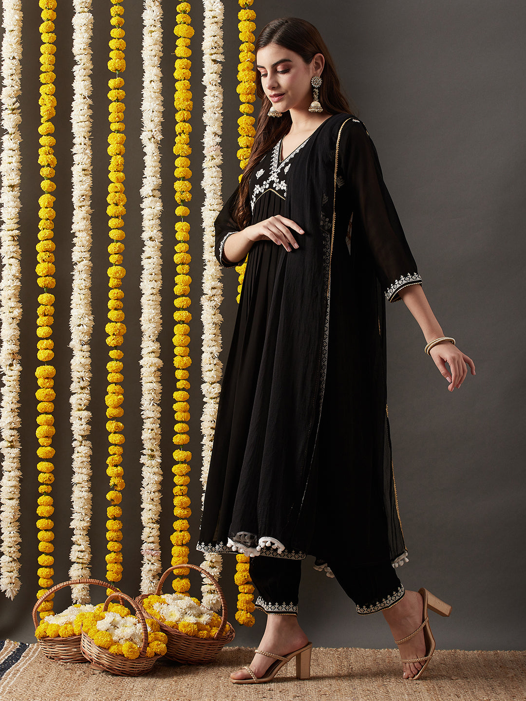 Dhiyona RV Women's Faux Georgette Fabric Embroidered Kurta Set With Dupatta