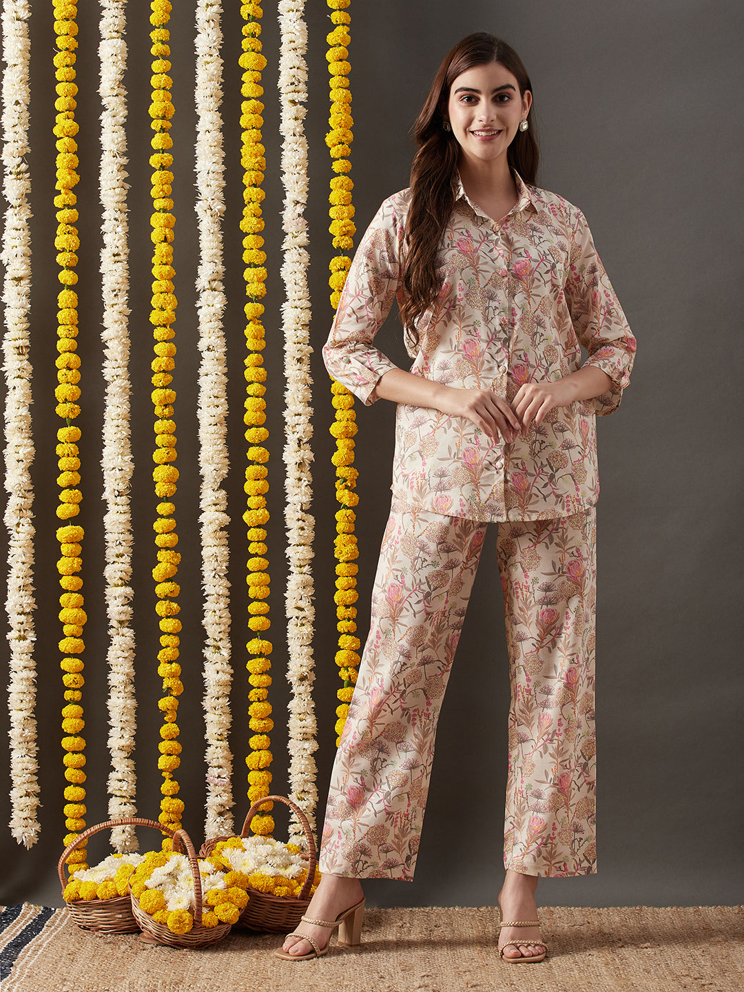 Dhiyona RV Women's Cotton Blend Fabric Machine Print Shirt With Pants