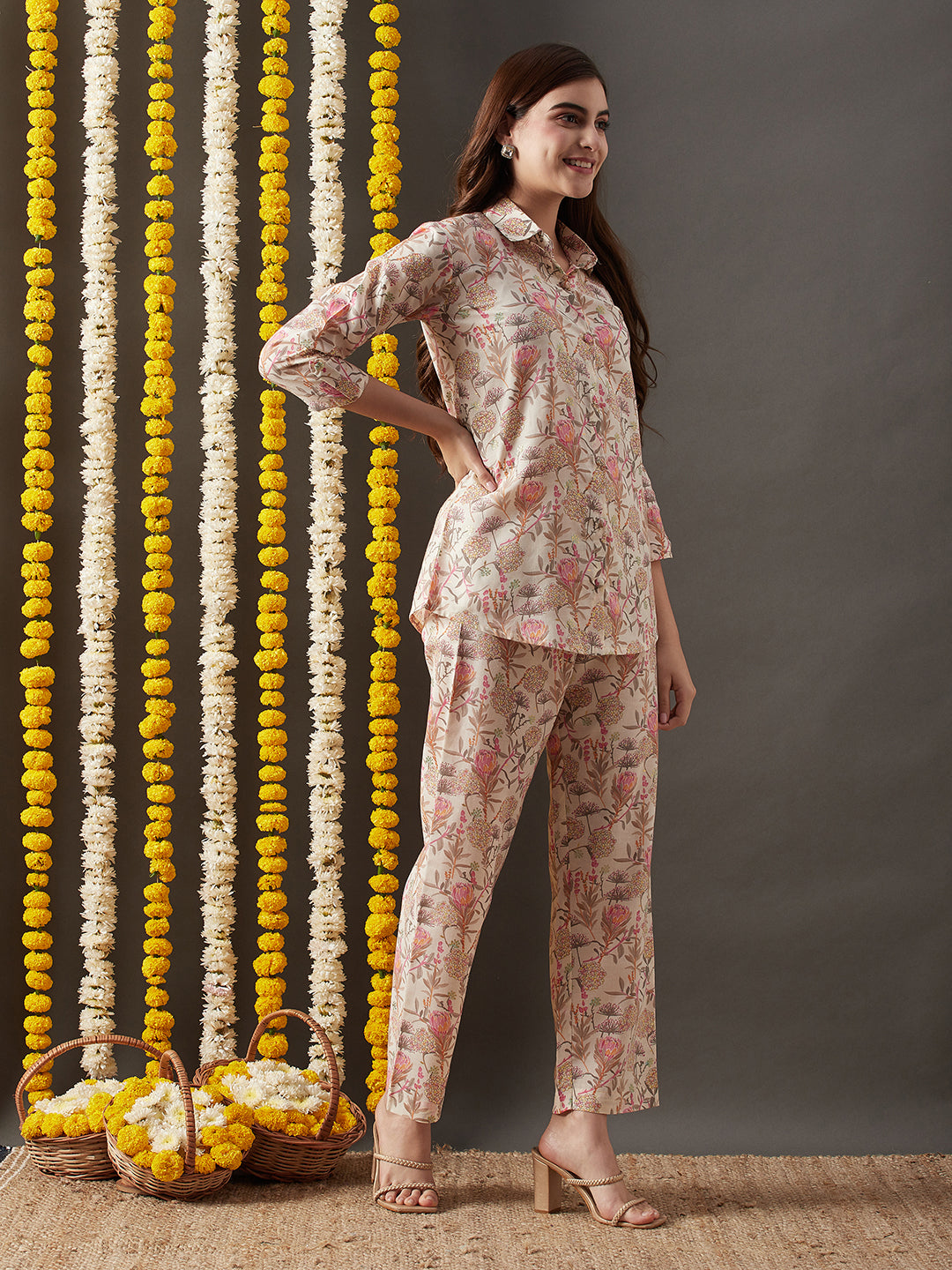 Dhiyona RV Women's Cotton Blend Fabric Machine Print Shirt With Pants
