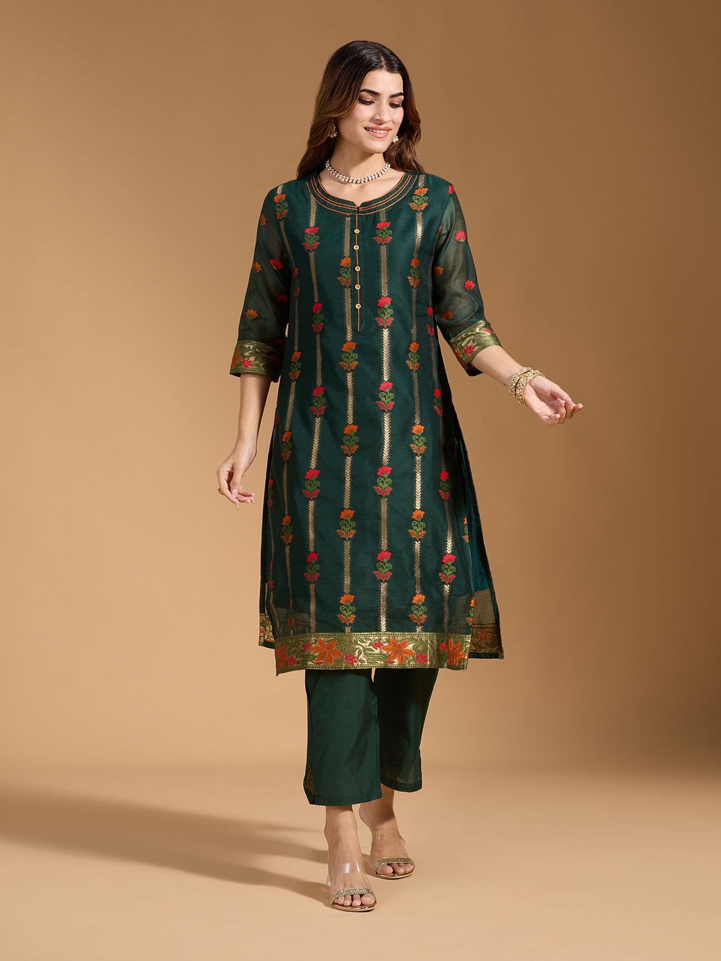 Dhiyona RV Women's Cotton Chanderi Fabric Jacquard Print Kurta Set With Dupatta