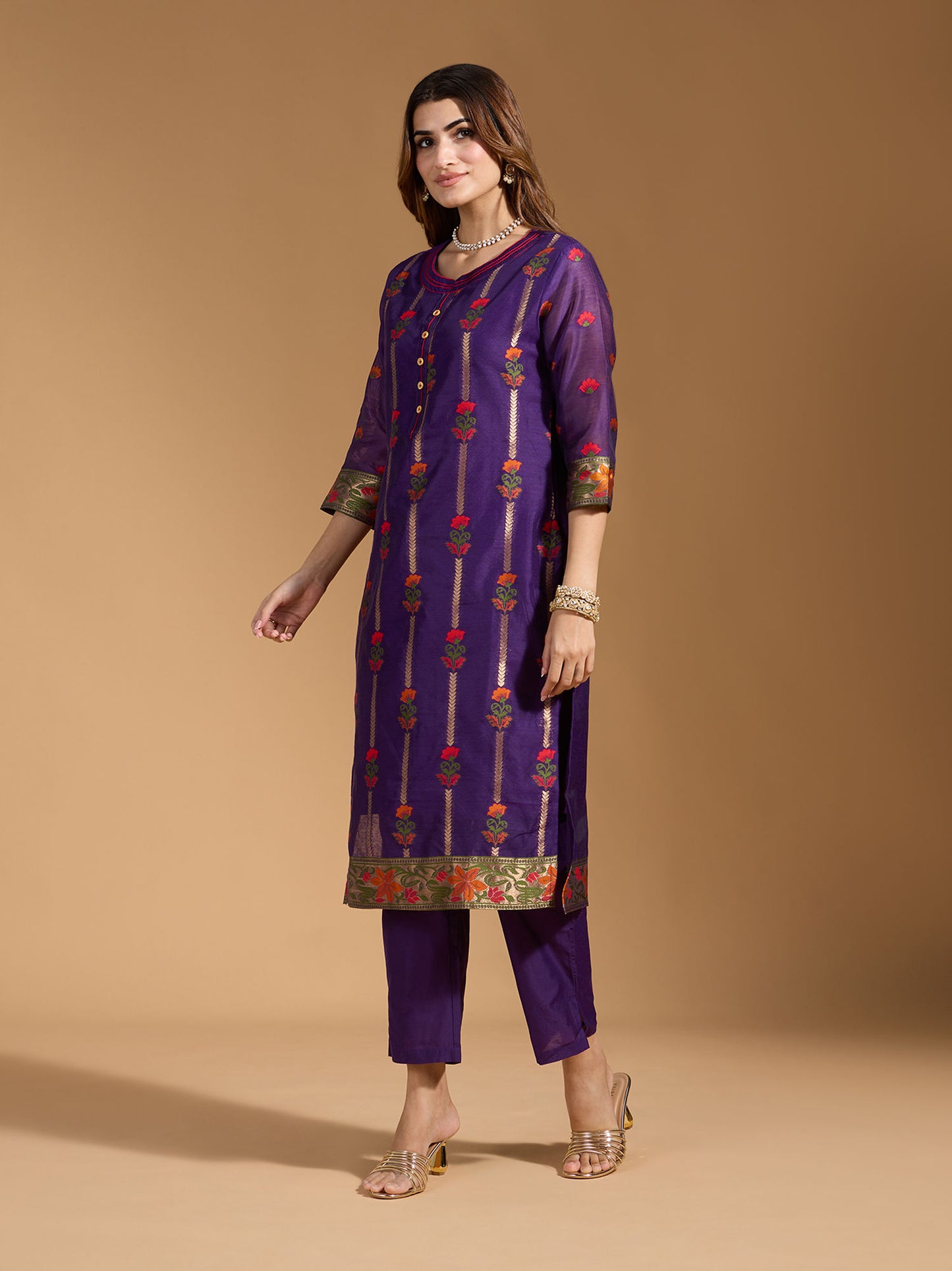 Dhiyona RV Women's Cotton Chanderi Fabric Jacquard Print Kurta Set With Dupatta