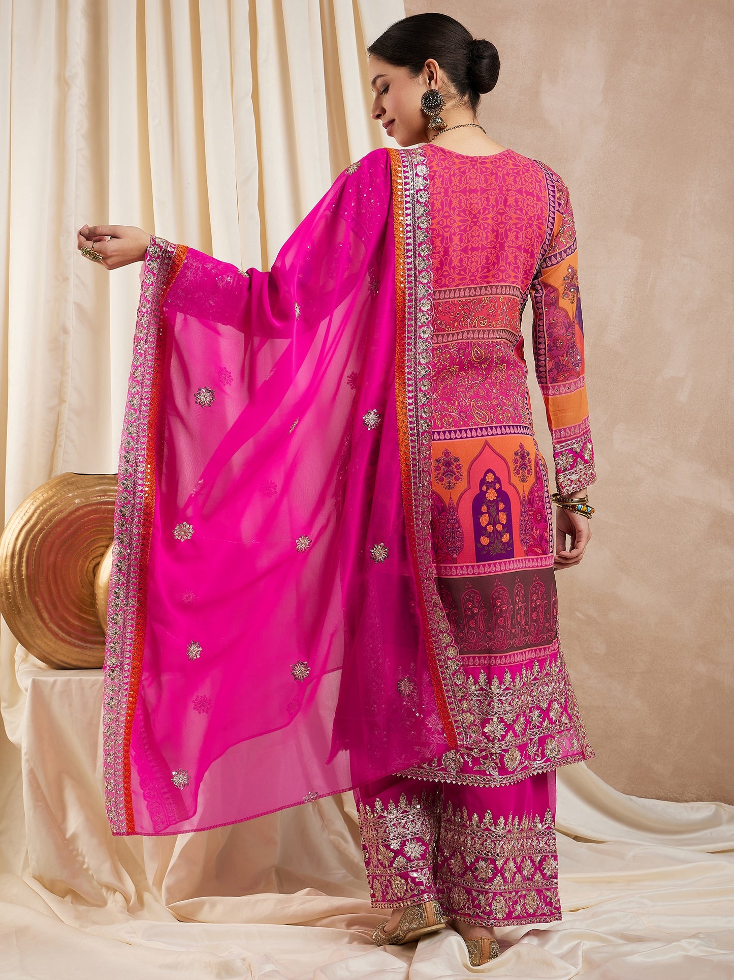 Dhiyona RV Women's Faux Georgette Fabric Zari Embroidery Kurtaset With Dupatta