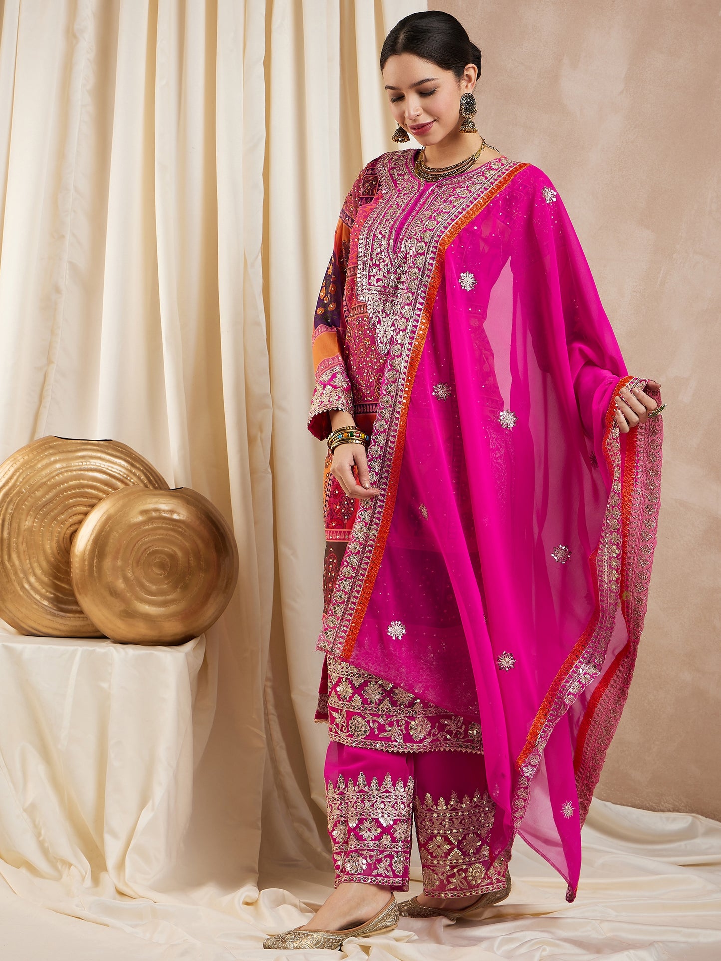 Dhiyona RV Women's Faux Georgette Fabric Zari Embroidery Kurtaset With Dupatta