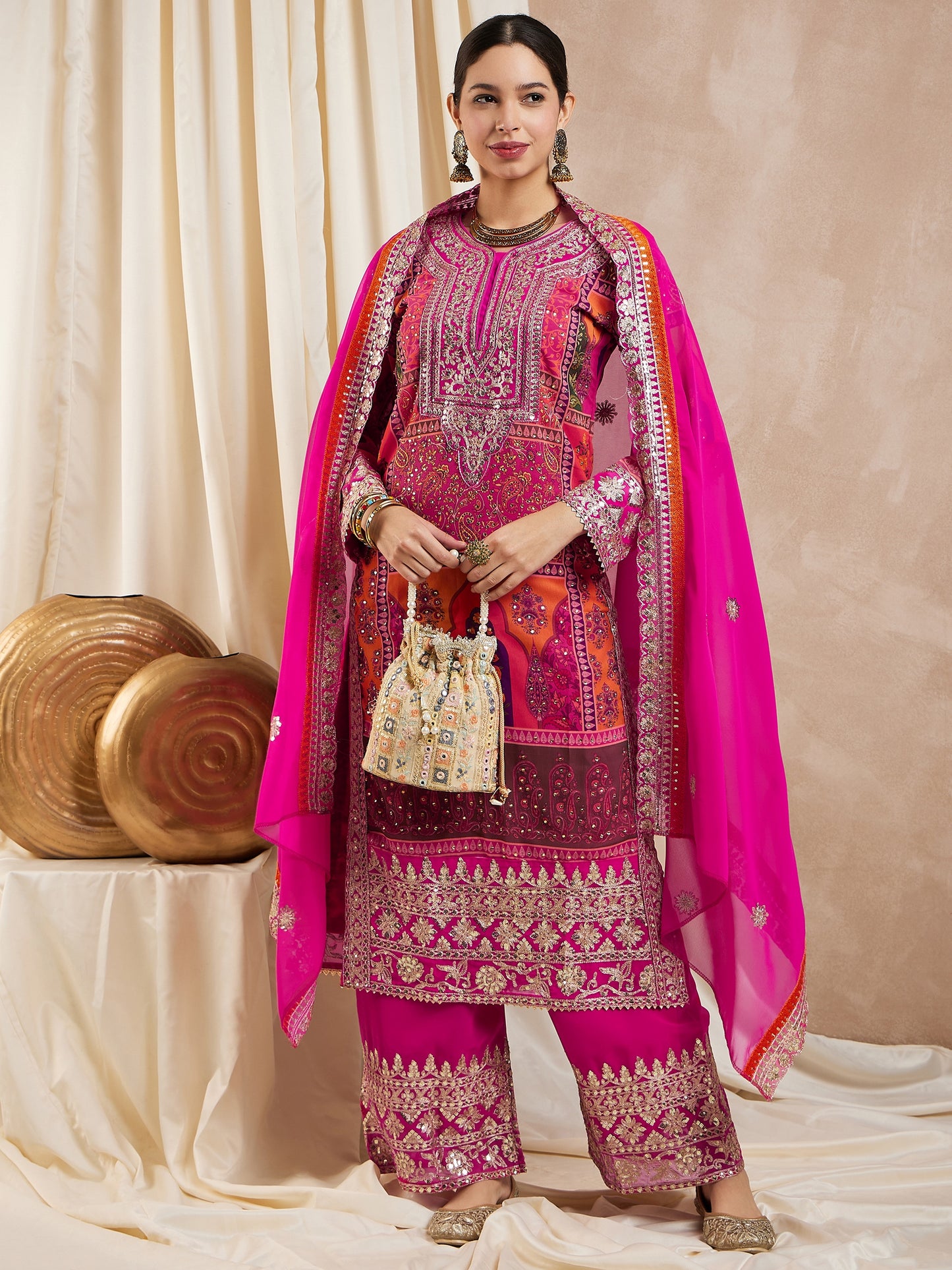 Dhiyona RV Women's Faux Georgette Fabric Zari Embroidery Kurtaset With Dupatta