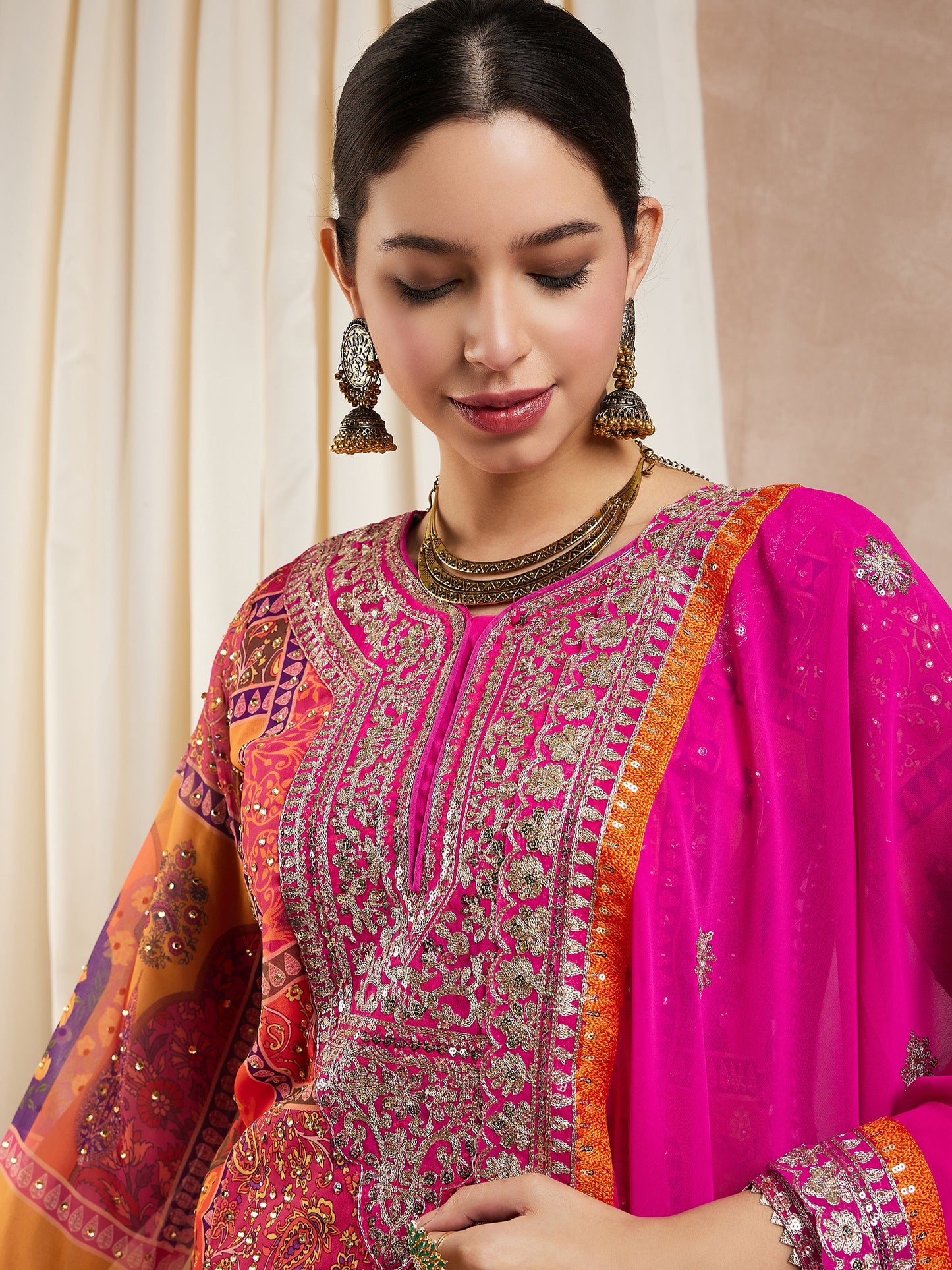 Dhiyona RV Women's Faux Georgette Fabric Zari Embroidery Kurtaset With Dupatta