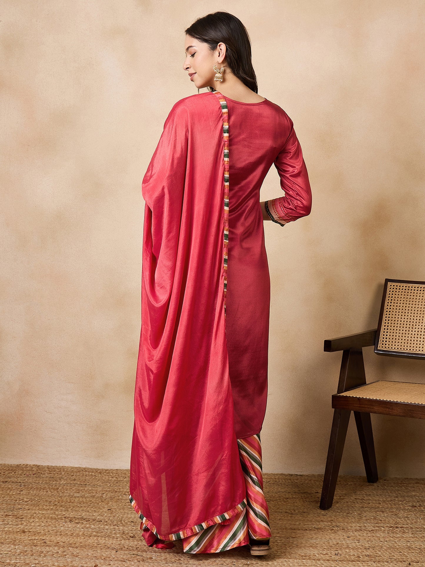 Dhiyona RV Women's Exclusive Chinon Fabric Sequence Work Straight Kurta,Palazzo With Dupatta