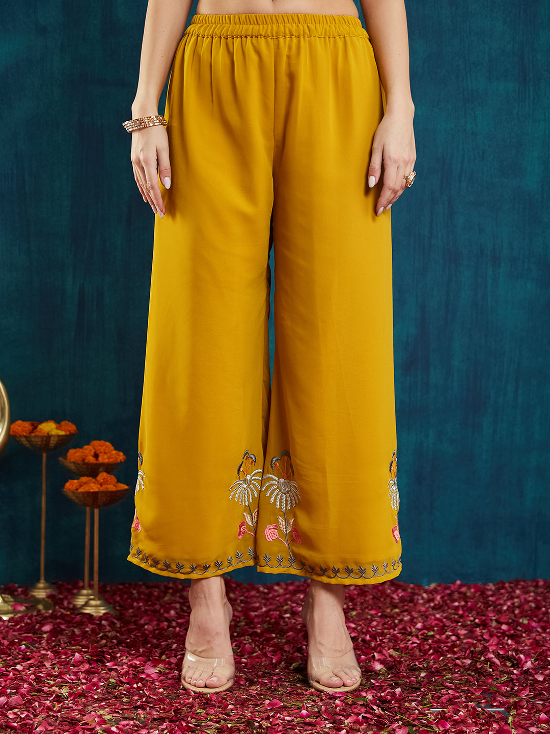 Dhiyona RV Women's Faux Georgette Fabric Thread Embroidery Kurta set With Dupatta