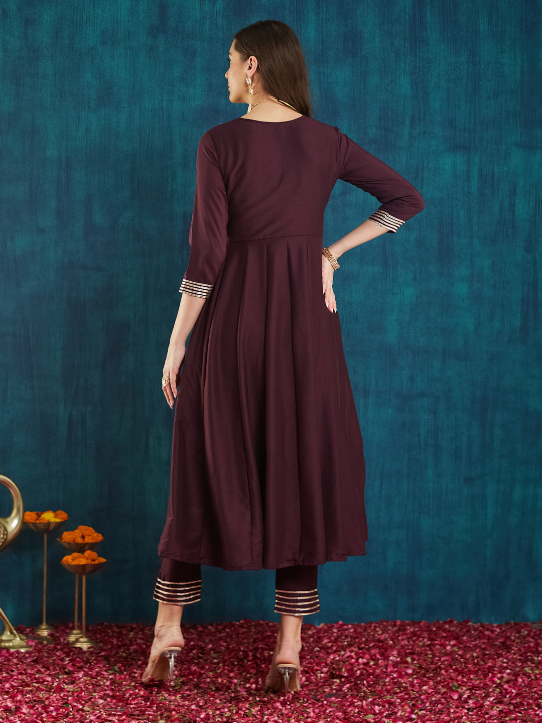 Dhiyona RV Women's Exclusive Roman Silk Fabric Solid Print Anarkali Kurtaset With Dupatta.