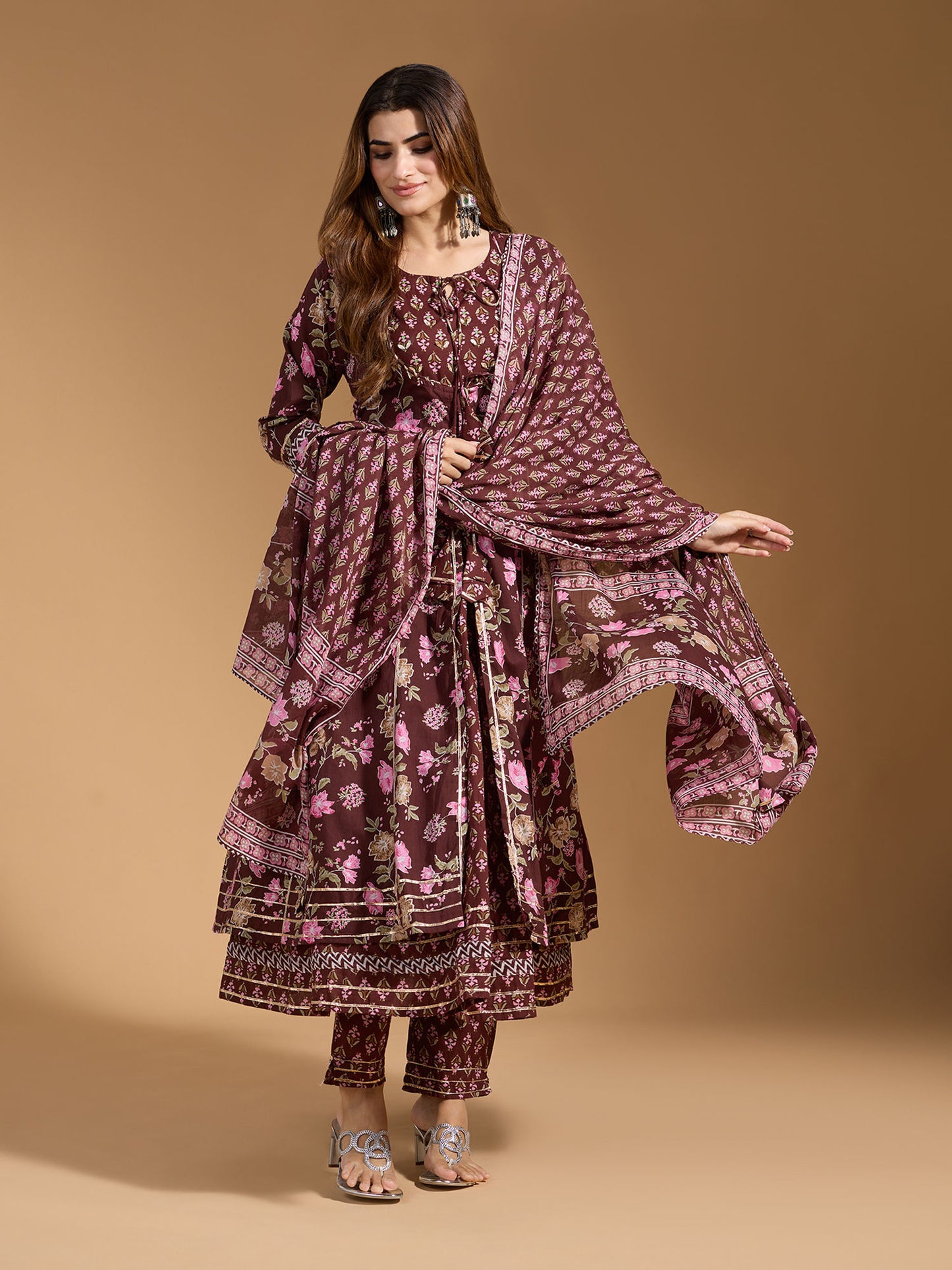 Dhiyona RV Women's Exclusive Jaipuri Cotton Fabric Printed Anarkali Kurtaset With Dupatta.