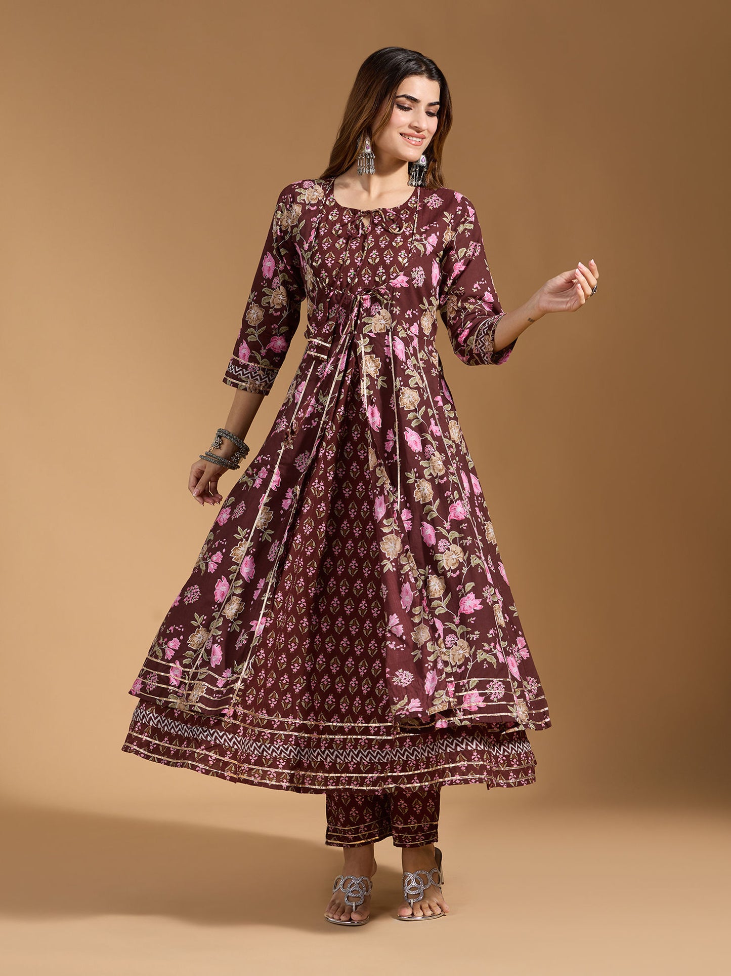 Dhiyona RV Women's Exclusive Jaipuri Cotton Fabric Printed Anarkali Kurtaset With Dupatta.