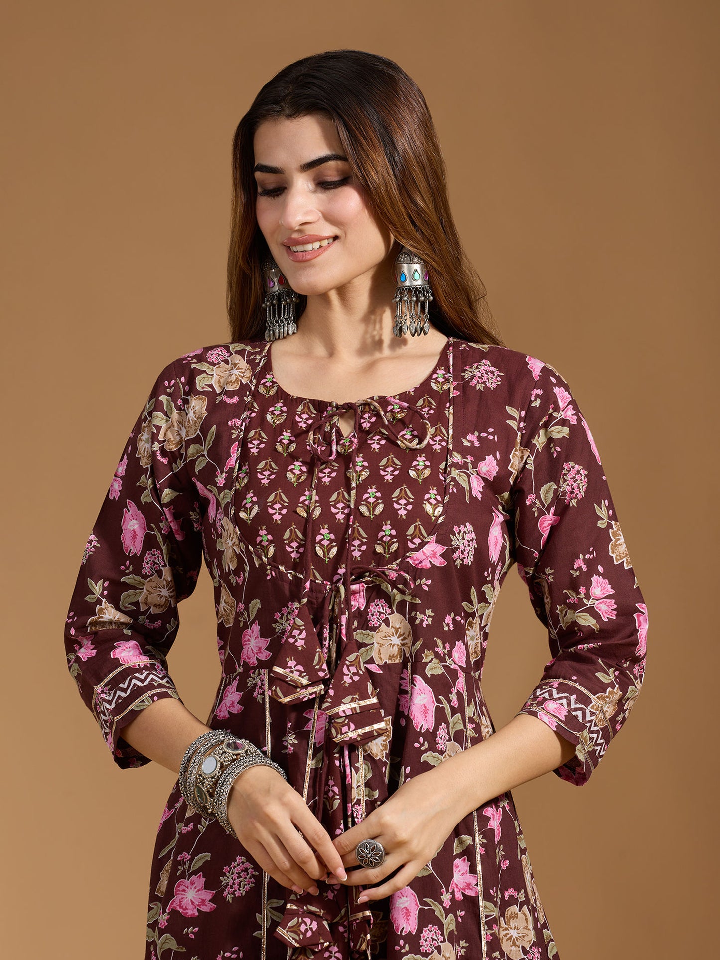 Dhiyona RV Women's Exclusive Jaipuri Cotton Fabric Printed Anarkali Kurtaset With Dupatta.