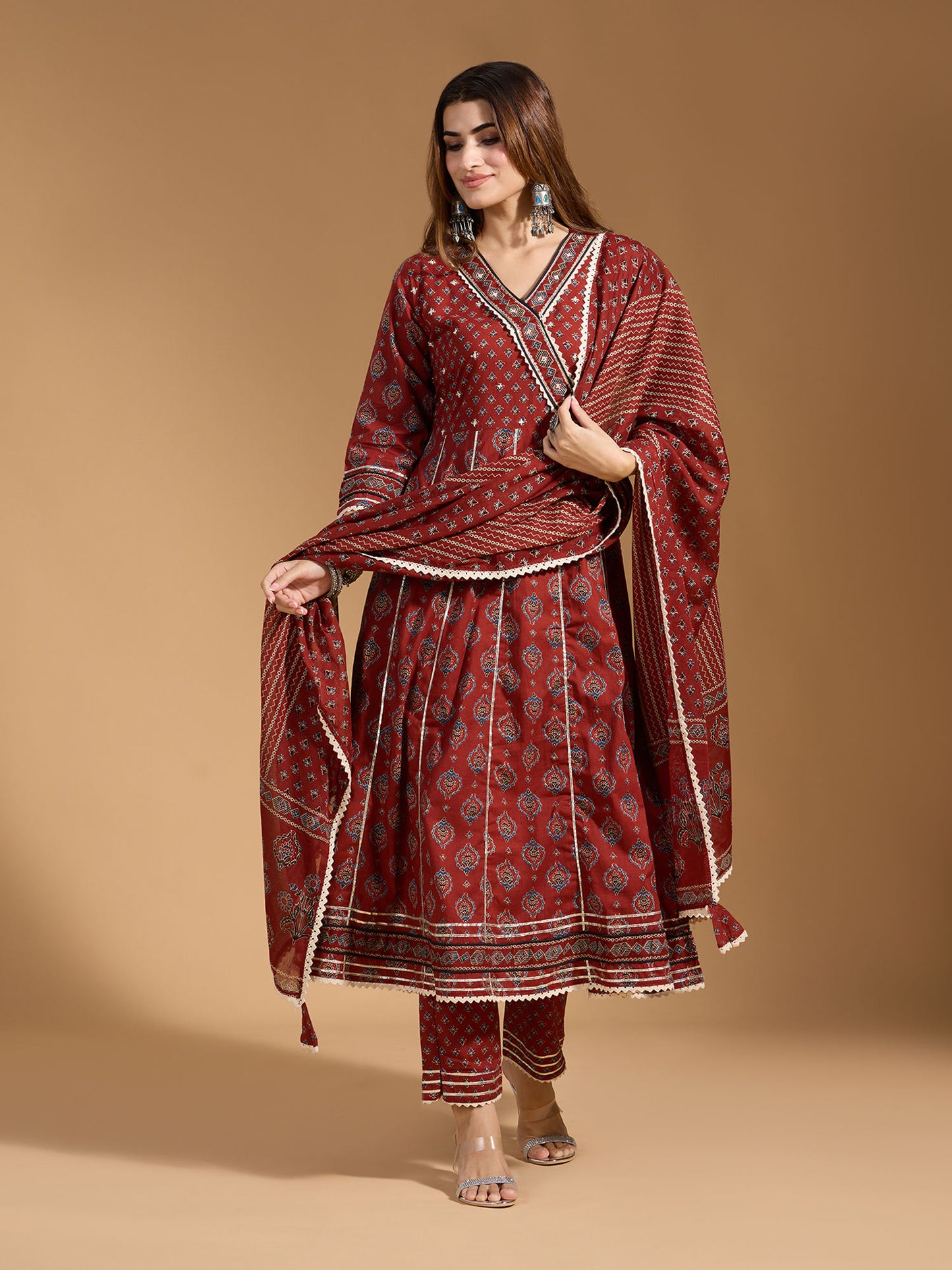Dhiyona RV Women's Exclusive Jaipuri Cotton Fabric Printed Anarkali Kurtaset With Dupatta.