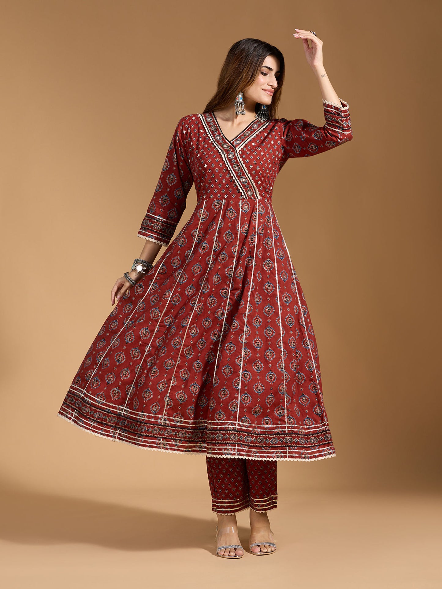 Dhiyona RV Women's Exclusive Jaipuri Cotton Fabric Printed Anarkali Kurtaset With Dupatta.