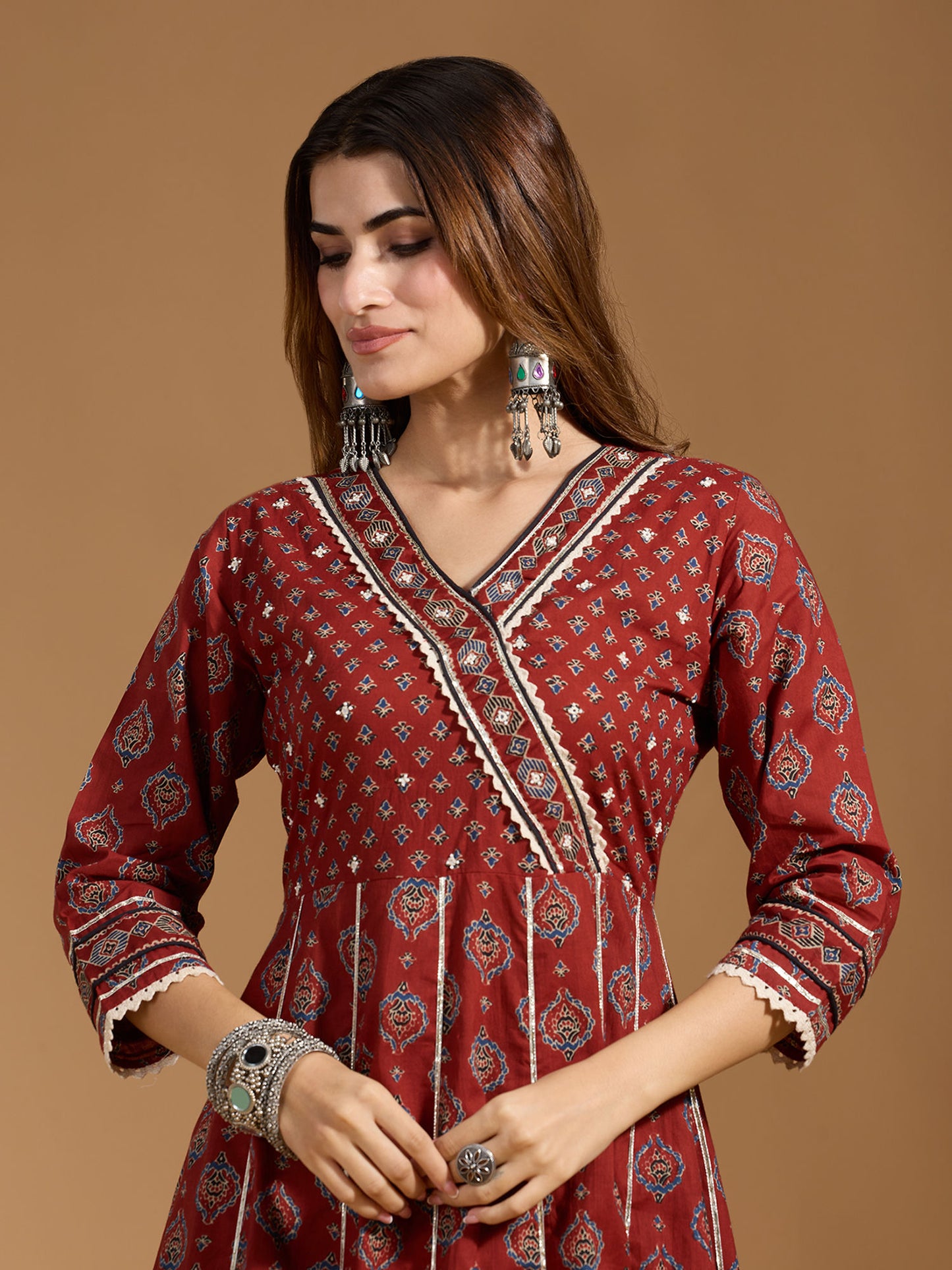 Dhiyona RV Women's Exclusive Jaipuri Cotton Fabric Printed Anarkali Kurtaset With Dupatta.
