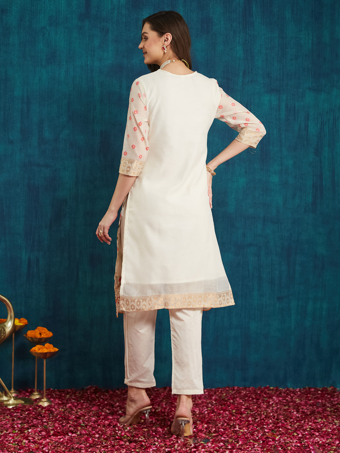Dhiyona RV Women's Cotton Chanderi Fabric Jacquard Print Kurta Set With Dupatta