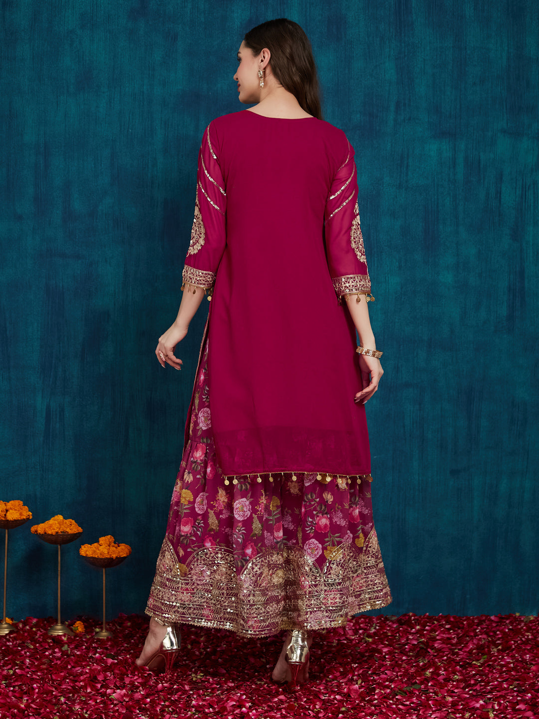 Dhiyona RV Women's Faux Georgette Fabric Zari Sequence embroidery Work Kurtaset With Dupatta