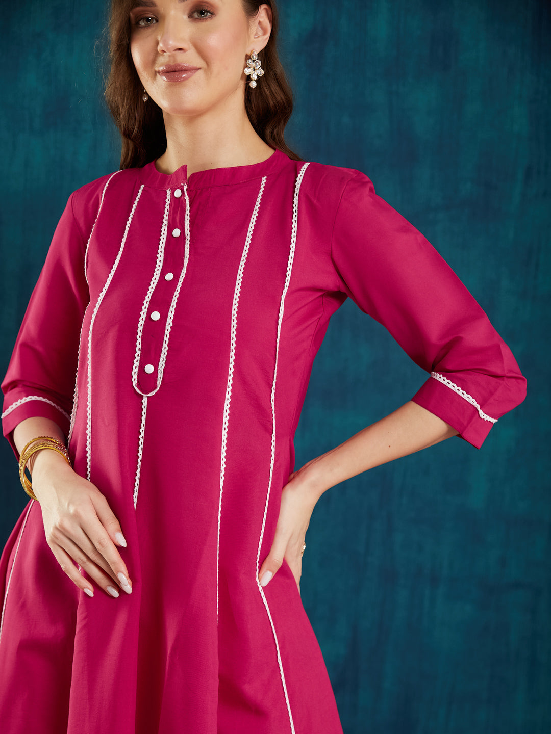 Dhiyona RV Women's Roman Silk Cross-Stitch Embroidered Flared Kurti with Pants