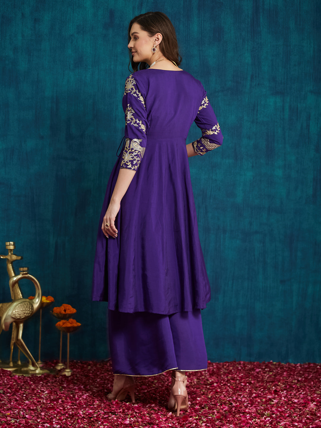 Dhiyona RV Women's Elegant Angrakha Style Anarkali Kurti Set with Embroidered Dupatta