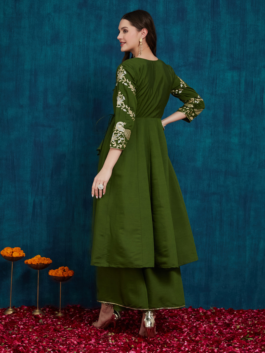 Dhiyona RV Women's Elegant Angrakha Style Anarkali Kurti Set with Embroidered Dupatta