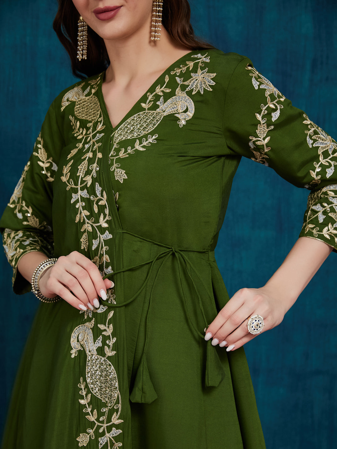 Dhiyona RV Women's Elegant Angrakha Style Anarkali Kurti Set with Embroidered Dupatta